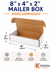 8x4x2 White Corrugated Mailers Tuck Top Shipping Boxes Cardboard Boxes 25 50 100