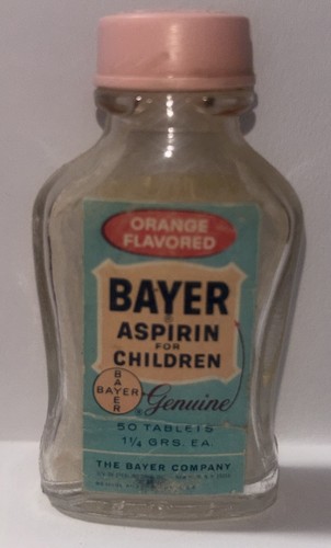 RARE 1960s Era Bayer Childrens Orange Flavored Glass Aspirin Bottle, Empty - Picture 2 of 7