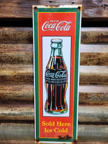 VINTAGE COCA COLA PORCELAIN SIGN OLD COKE BEVERAGE DISPLAY SODA DRINK SOLD HERE
