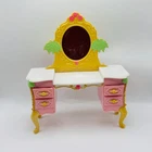 Vintage Barbie Doll Vanity Table Dresser Mirror Drawers Pink Yellow Furniture