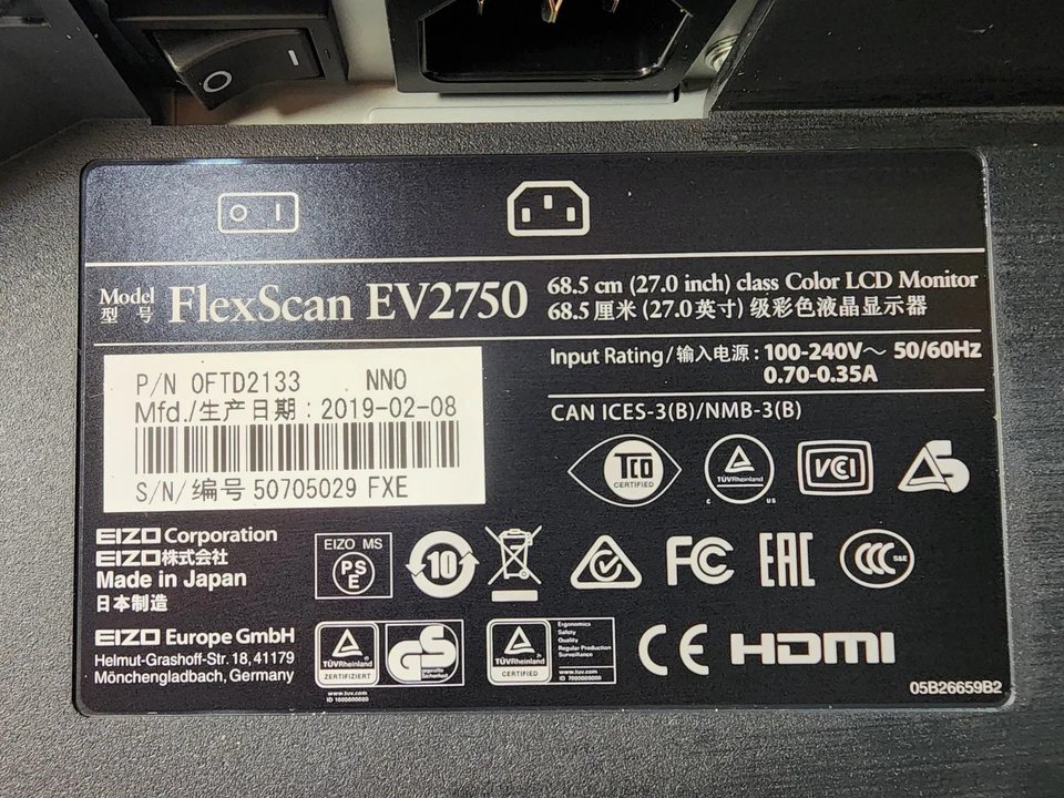 Eizo FlexScan EV2750 27 inch Wide IPS LCD Monitor 2560x1440 Black - Image 3 of 4