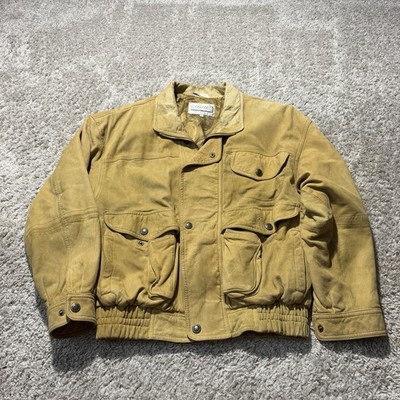 Vintage Perfect Italy Leather Tan Bomber Jacket Small Fit Pockets Flight 90s 80s