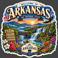 Arkansas Sticker Vinyl Decal Ozarks Waterfall Canoe Deer Travel Souvenir Gift