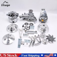 For Sbc Chevy Alum Pulley Bracket Kit Alternator Power Steering Long Water Pump