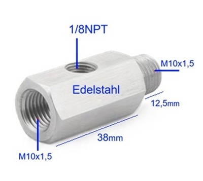 M10x1,5 Inline Abgreif Adapter 1/8'' NPT Edelstahl Zwischenstück