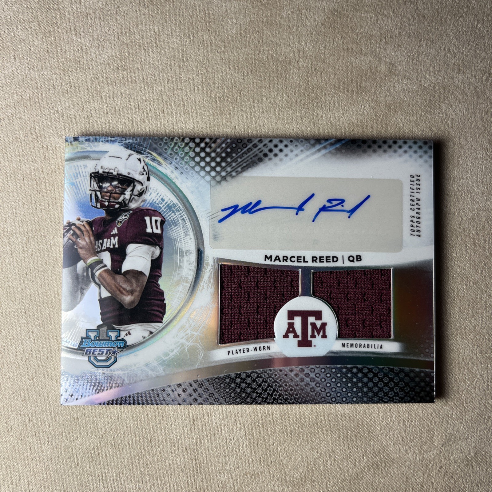 Marcel Reed 2025 Bowman U Best Dual Relic Auto Refractor #DRA-MR TEXAS A&M