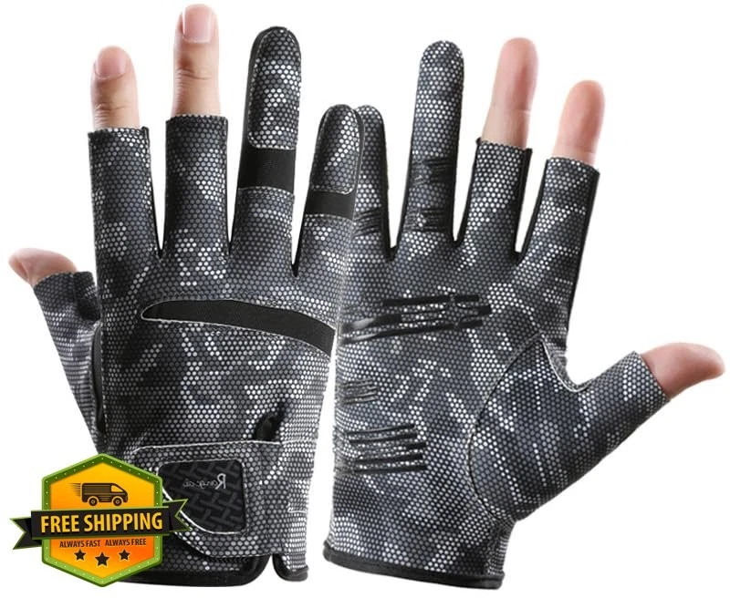 INOGIH fishing gloves black Large UPF50+