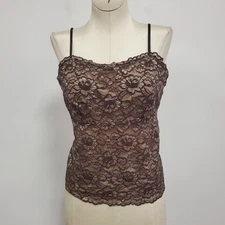 Womens Y2K Floral Lace Forest Fairy Grunge Cami Size S Brown Whimsigoth Dainty