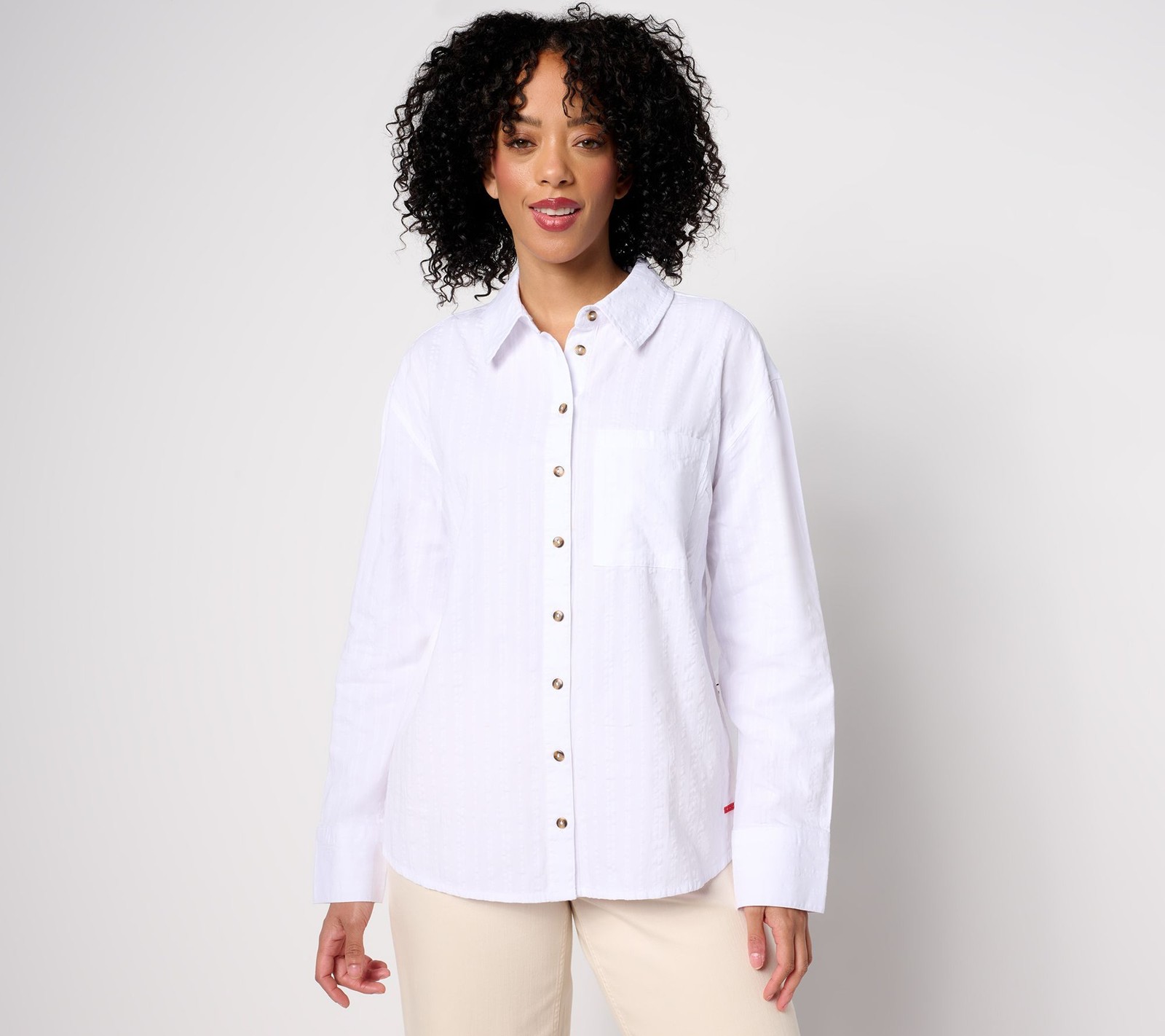 Peace Love World Women's Top Sz XL Graphic Back Seersucker White A683591