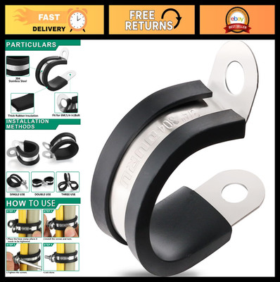 100PCS 3/4'' Stainless Steel Cable Clamps - Rubber Coated Insulated Pipe Wire Cla
