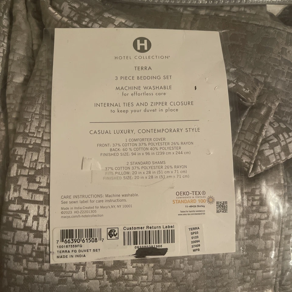 Hotel Collection Terra FULL / QUEEN Duvet Cover & Pillowshams Set Gray - Image 3 of 3