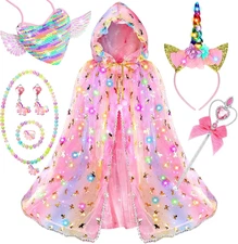 Princess Dress up for Girls,Unicorn Light up Princess Cape Set,Light up Princess
