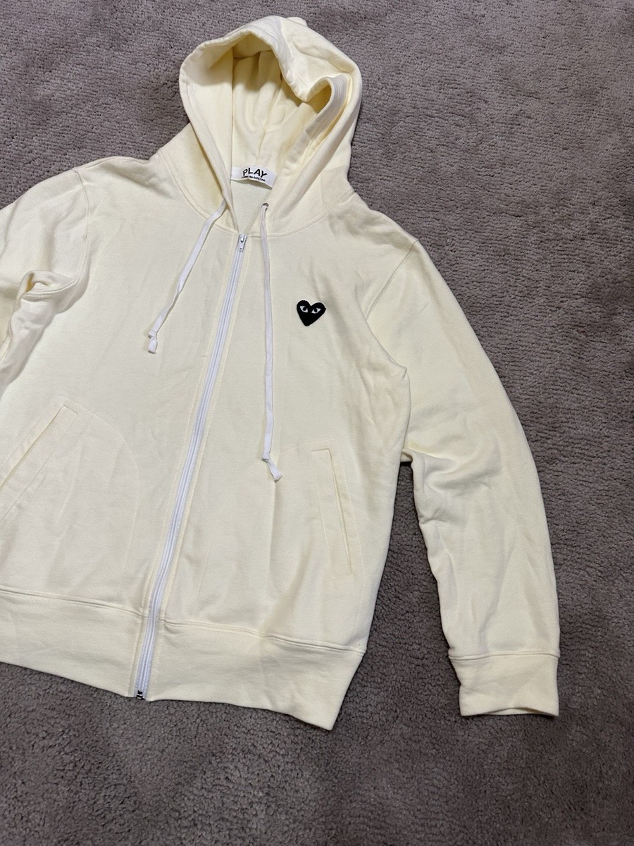COMME DES GARCONS CDG PLAY BLACK HEART BIG LOGO HOODIE IVORY Sz M