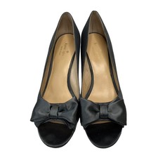 Kate Spade Size 9 Peep Toe Pumps Satin Upper Evening Heel Deep Gray Bow Detail