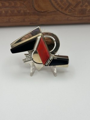 Duane Maktima Vintage Hopi Laguna Gold & Silver Pendant Brooch Pin 925 14k Inlay
