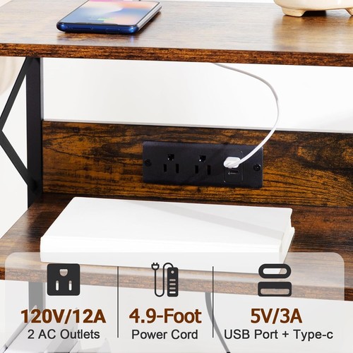 Stylish Record Player Stand with Charging Station & Vinyl Storage - Rustic Brown - Picture 7 of 9