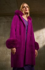Joseph Ribkoff Feather Yarn And Faux Fur Sweater Coat 243923 In Empress Purple S