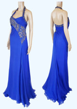 2009 Versace Crystal Embellished Blue Silk Dress Gown 42 - 6 NWT