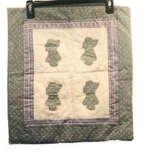 Patchwork Wall Hanging Quilt Appliqu  Hand Stitched 18.5  x17  Calico Print Girl