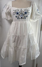 Francescas Mini Dress Floral Detail Puff Sleeves Square Neck Size Large