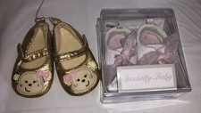 Specialty Baby Shoe Lot Size 2 Monkey Sparkle White Ribbon Tie Infant Girls Pink