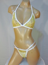 Exotic dancer stripper small yellow/white 2 piece bikini dance outfit-dancewear