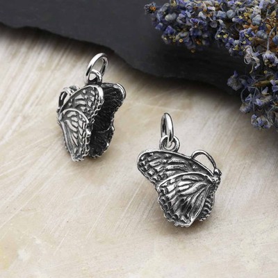 Sterling Silber 3D Schmetterling Charm Halskette doppelseitig Sommer Schmuck 7110