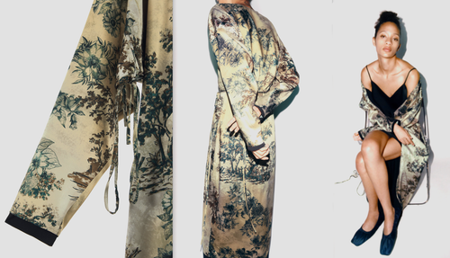 ZARA LONG KIMONO DRESS ORIENTAL PRINT SATIN WRAP COAT JACKET SIZE M NEW - Picture 7 of 13
