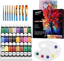 Art Paint Set With 24 Acrylic Paints And 10 Artist Brush For Canvas Painting