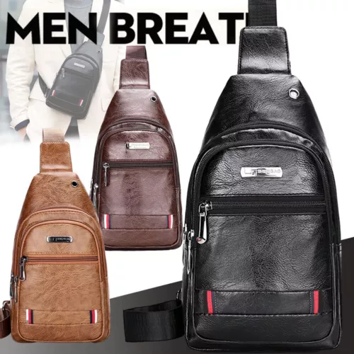 Herren Rucksack Leder Sling Bag Brust Schulter Bauchtasche Crossbody Sport Reise - Bild 12 von 15
