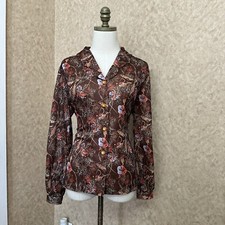 VTG 70s Floral Brown Funky Collar Shirt