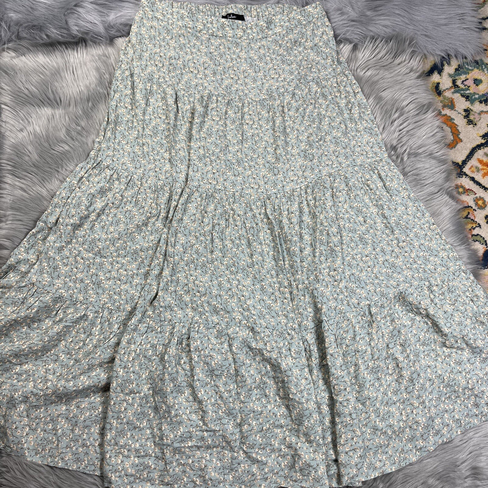 Lulus Sage Green Floral Maxi Skirt Size XL Gem