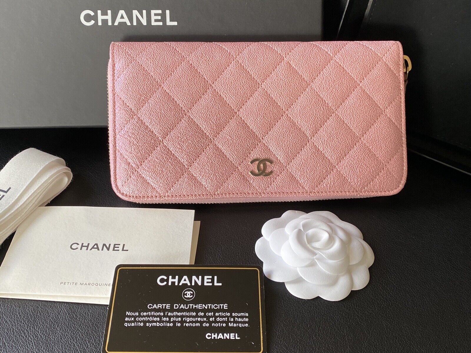 CHANEL Iridescent Caviar Quilted Wallet on Chain WOC Rose Pink