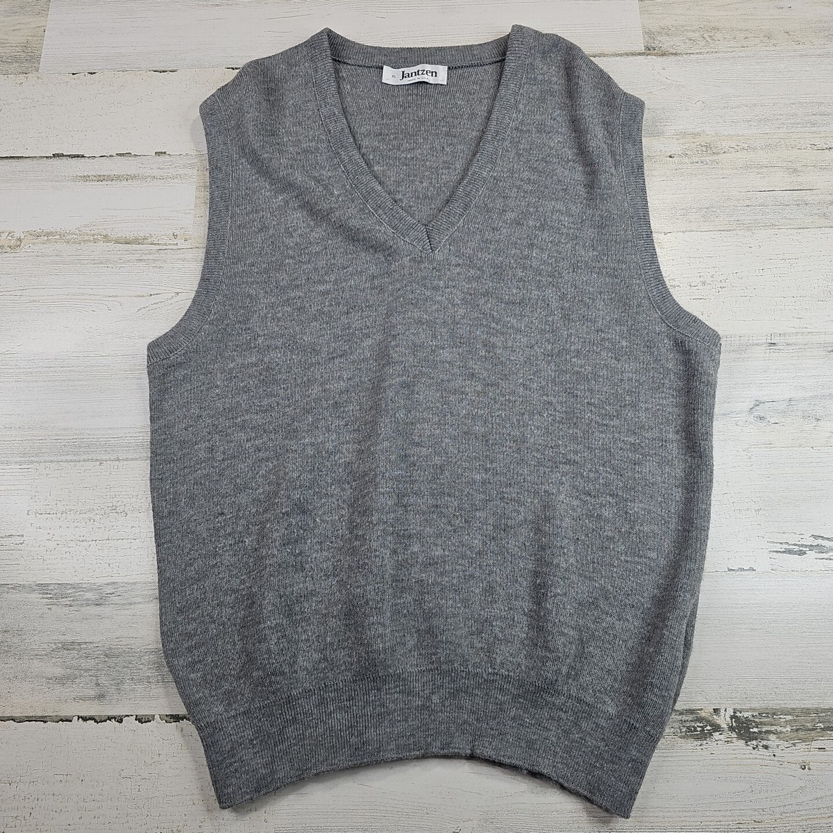 Vintage Jantzen Vest Mens XL Gray Pullover Wool Blend Sleeveless