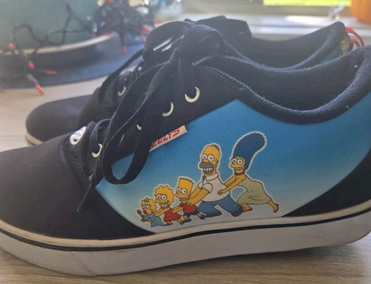 The Simpsons Heelys X Pro Prints Wheels Skating Shoes Black and Sky Blue  Size 10
