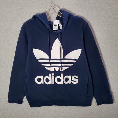 Adidas Women Sweatshirt Small Blue Hoodie Logo Trefoil Graphic
