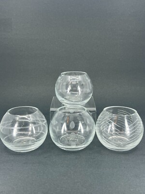 Set Of 4 Mikasa Votive Candle Holders ENCORE CHEERS Etched Glass Globe Designed