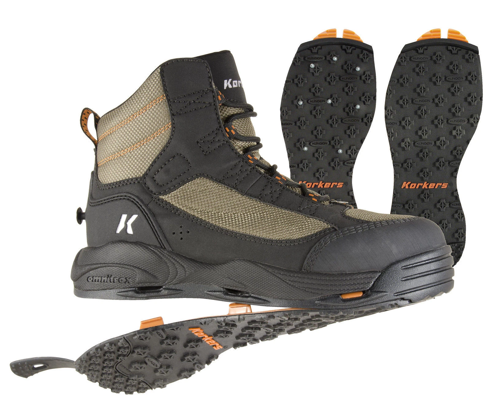 SIZE 9 KORKERS GREENBACK WADING FISHING BOOT STUDDED + KLING-ON RUBBER 2 SOLES