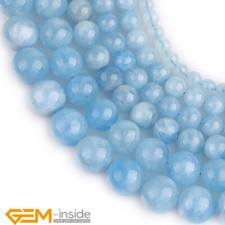 Natural Genuine Blue Aquamarine Round DIY Beads Jewelry Making 15" Bulk 4mm-14mm