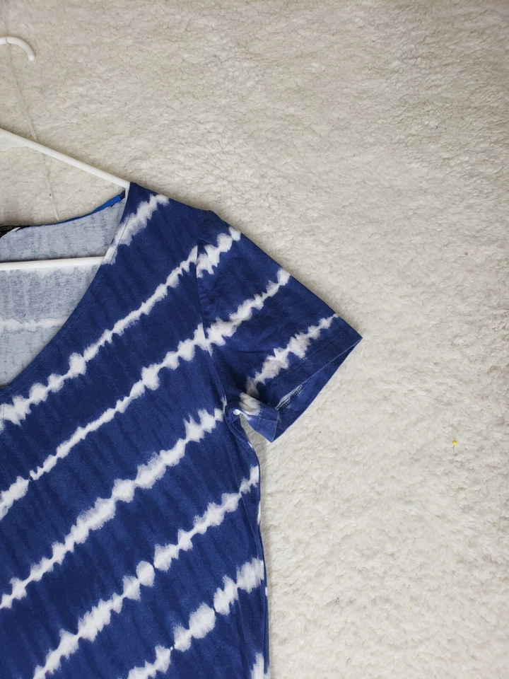 Camisa Jones New York Mujer Top Mediana Azul Rayas Algodón B Manga Corta Cuello en V Foto 3 de 4