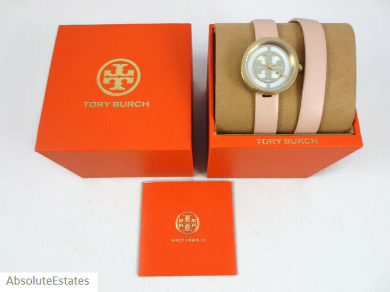 NEW Tory Burch Gold Small Reva Nude Leather Double Wrap  display picture 3
