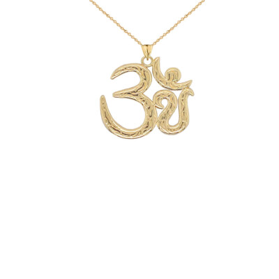 Gold Om/Ohm/Aum Meditation Yoga Pendant Necklace (Small)(Yellow/Rose/White)
