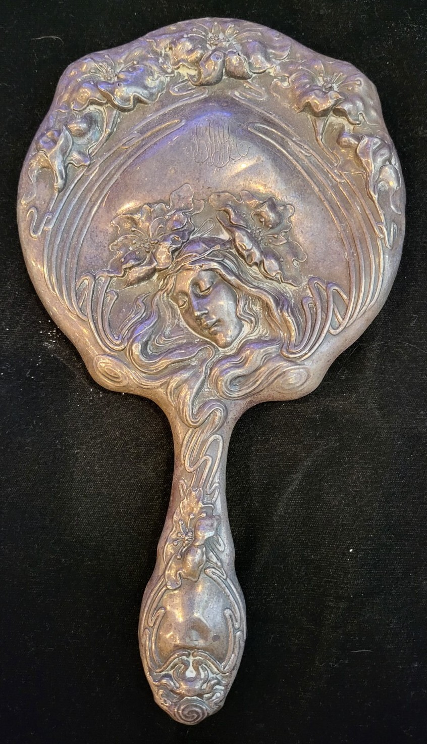 UNGER BROS ART NOUVEAU VICTORIAN STERLING SILVER HAND MIRROR EVANGELINE ...