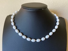 Vintage White Lucite Oval Knotted Bead Necklace - 15.5" Long