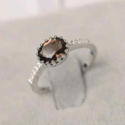 Luxurious Smoky Quartz Oval Cut Gemstone 925 Sterling Silver Women Designer Ring
