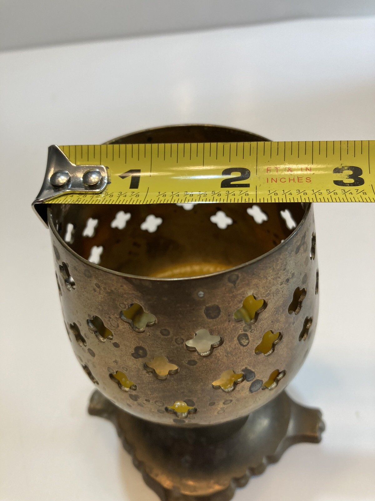 Vintage Brass Vented Cup Candle Holder / Incense Burner