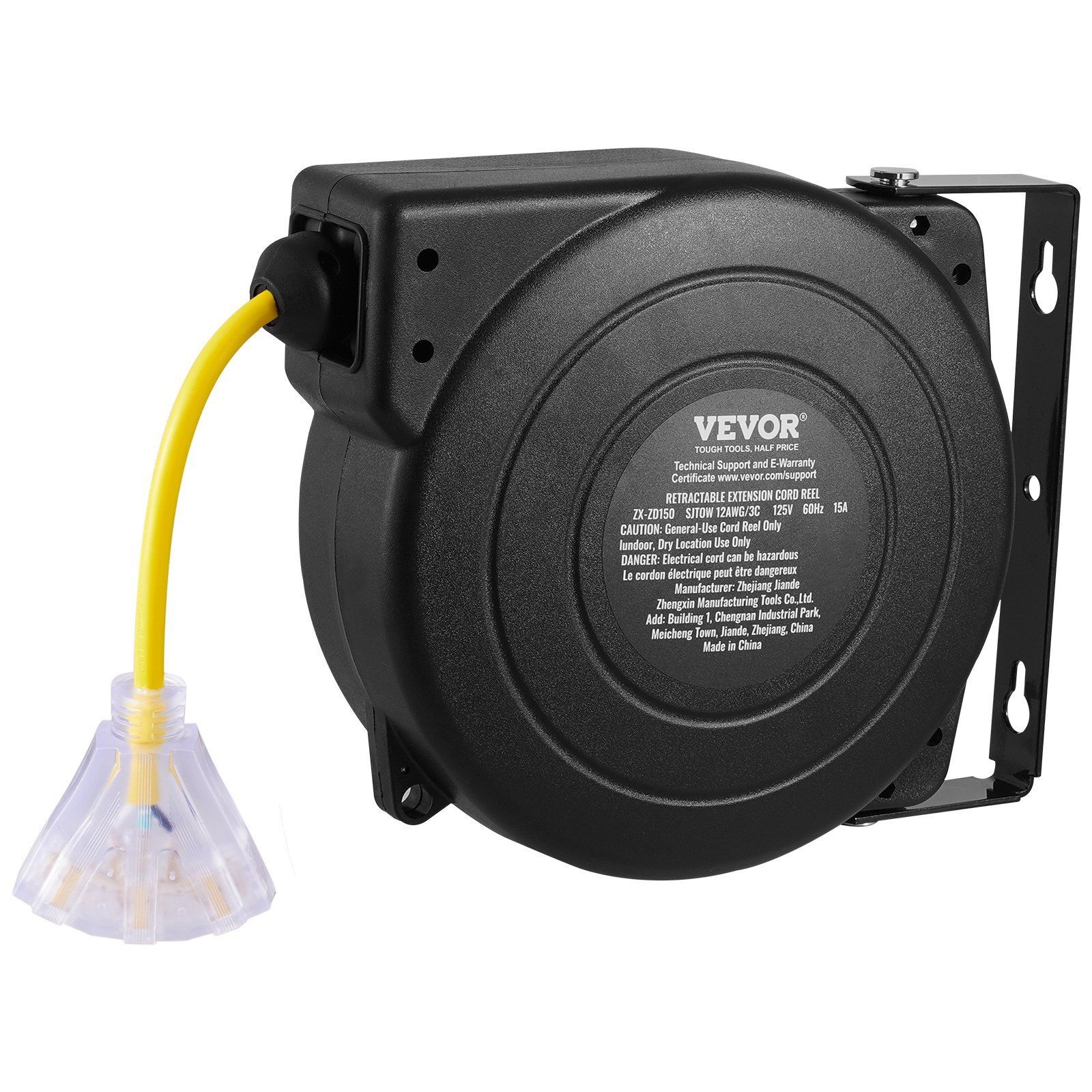 Retractable Extension Cord Reel Power Cord Reel 45FT 12AWG/3C SJTOW