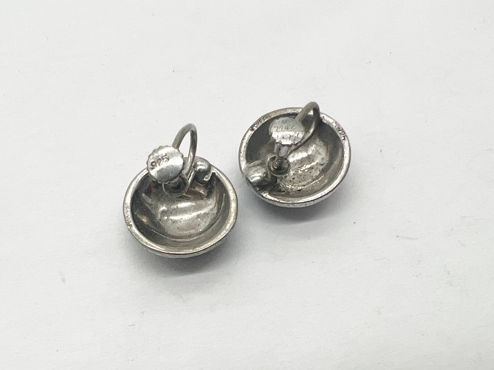 ANTIQUE SOLID SILVER SCREW BACK MARCASITE BLUE EN… - image 5