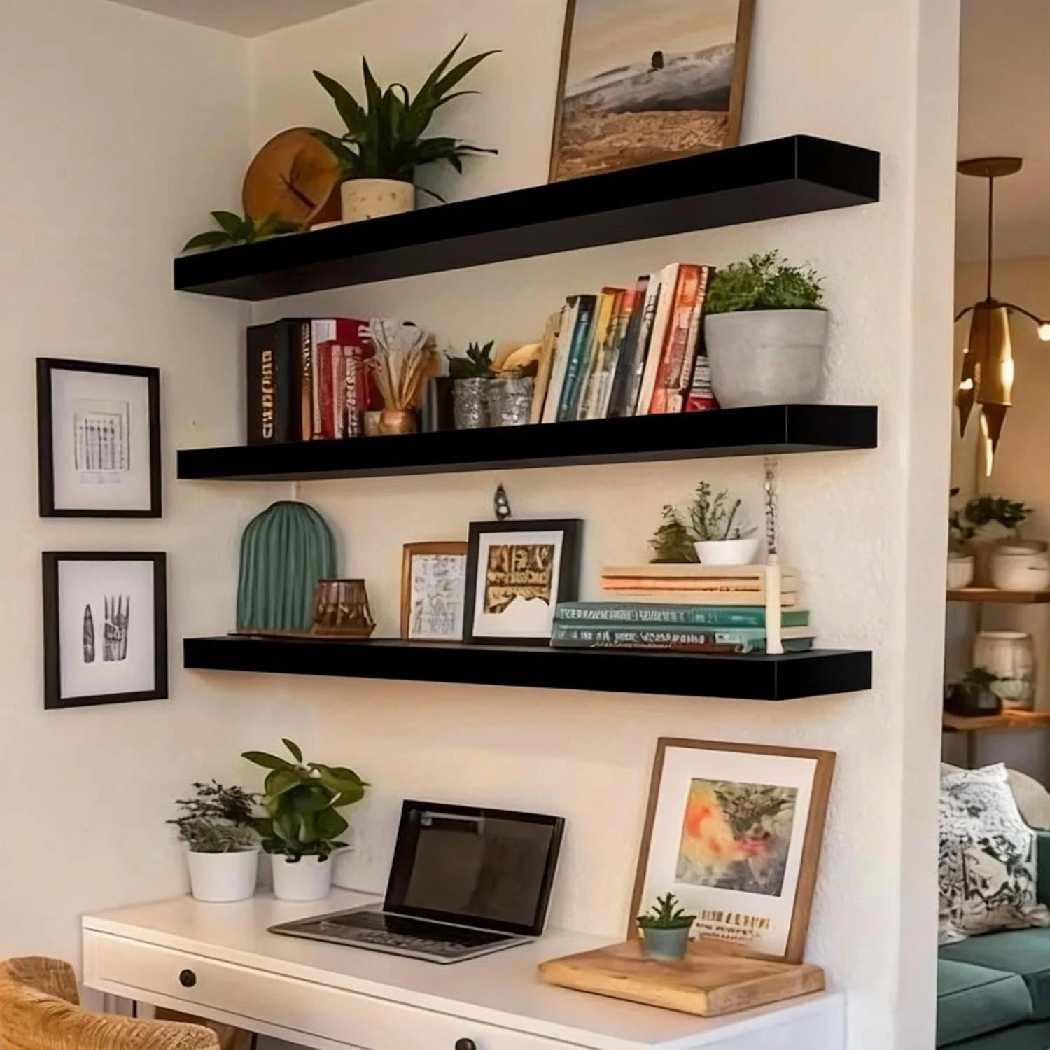 Rustic Black Floating Shelves - Set of 3 for Stylish Wall Storage