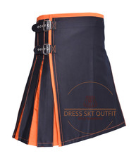 Scottish Handmade Black With Orange Cotton 8 Yard Style Utility Kilt For Men